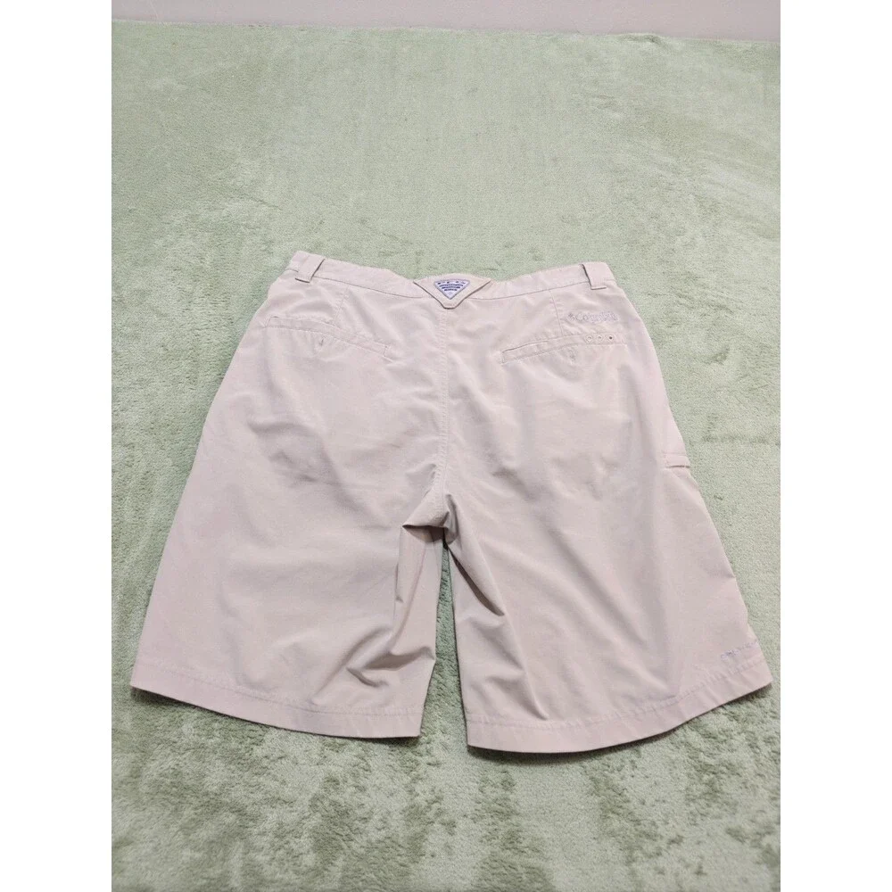Columbia PFG Omni Shield Mens Sz 34 Beige Khaki Fishing Shorts 10 Inseam Pockets